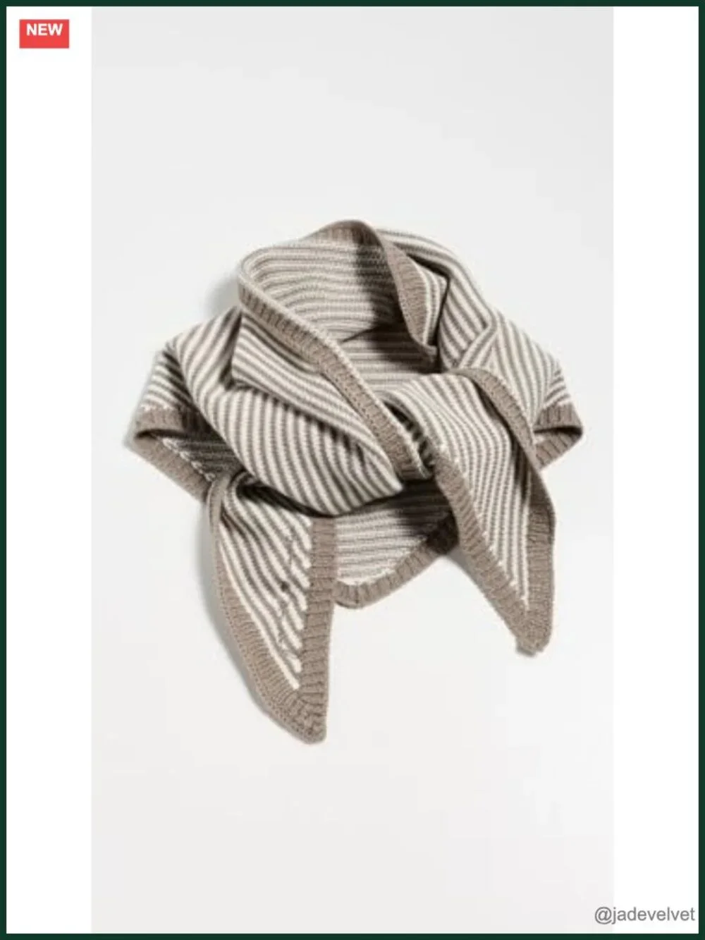 Knitted Triangle Scarf with Stripe Pattern and Ribbed Trim